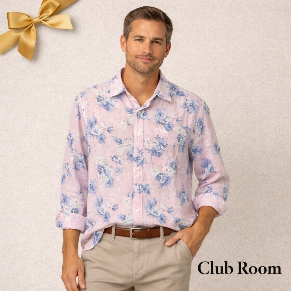 100% Linen Button Shirt XL Floral